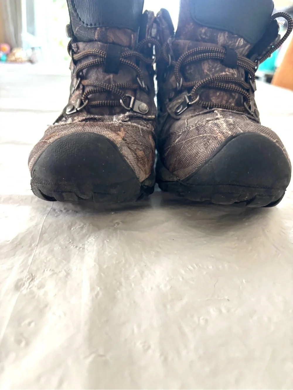 Ozark Trail Brown Camo Hiker Boots SZ 4 Youth Worn 1X